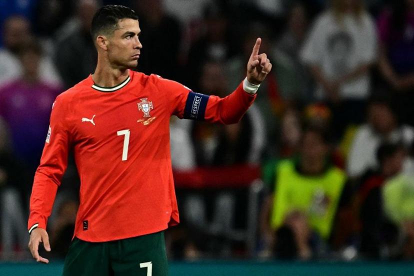 Portugal's forward #07 Cristiano Ronaldo reacts during the UEFA Nations League semi-final football match between Germany and Portugal in Munich, southern Germany on June 4, 2025.  Tobias SCHWARZ / AFP