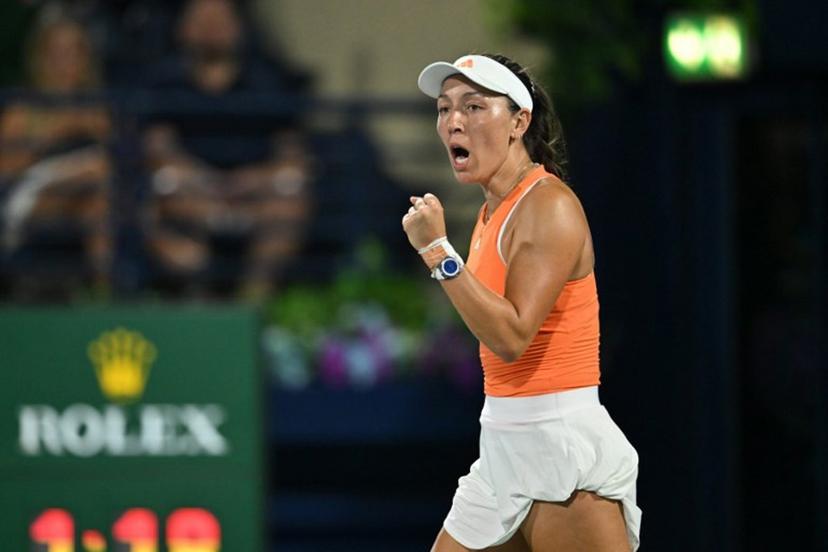 US' Jessica Pegula reacts during their women's singles semi-final match against compatriot Amanda Anisimova at the Dubai Duty Free Tennis tournament in Dubai on February 20, 2026.  Ryan Lim / AFP