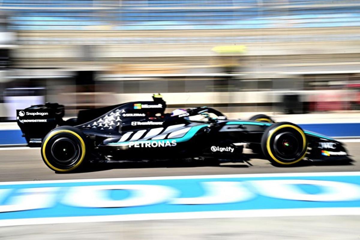 Mercedes' Italian driver Kimi Antonelli drives on the second day of the Formula One pre-season testing at the Bahrain International Circuit in Sakhir on February 12, 2026.  Giuseppe CACACE / AFP