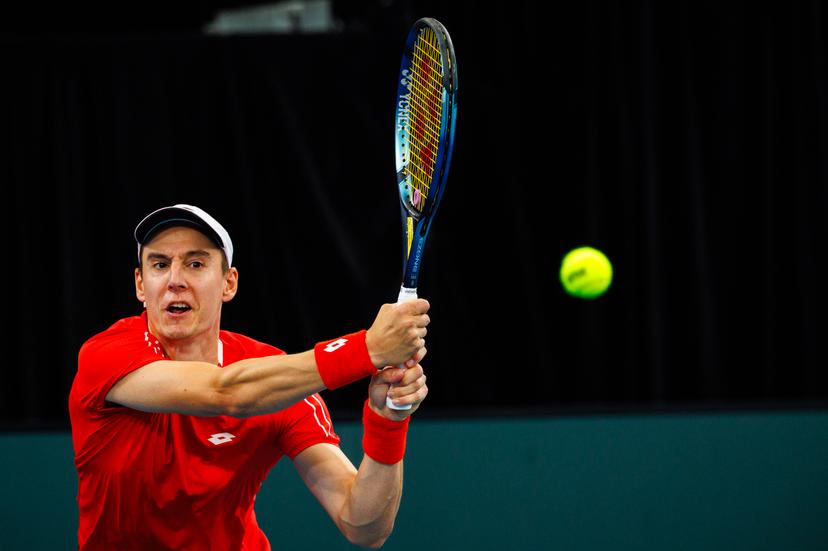 Belgian Joran Vliegen pictured in action duringa a tennis match between Belgian Vliegen/Gille and Australian Hijikata/Thompson, during the qualifier of the Davis Cup, Sunday 14 September 2025, in Sydney, Australia. Belgium and Australia will compete this weekend in the second round of the Davis Cup qualifiers. BELGA PHOTO PATRICK HAMILTON