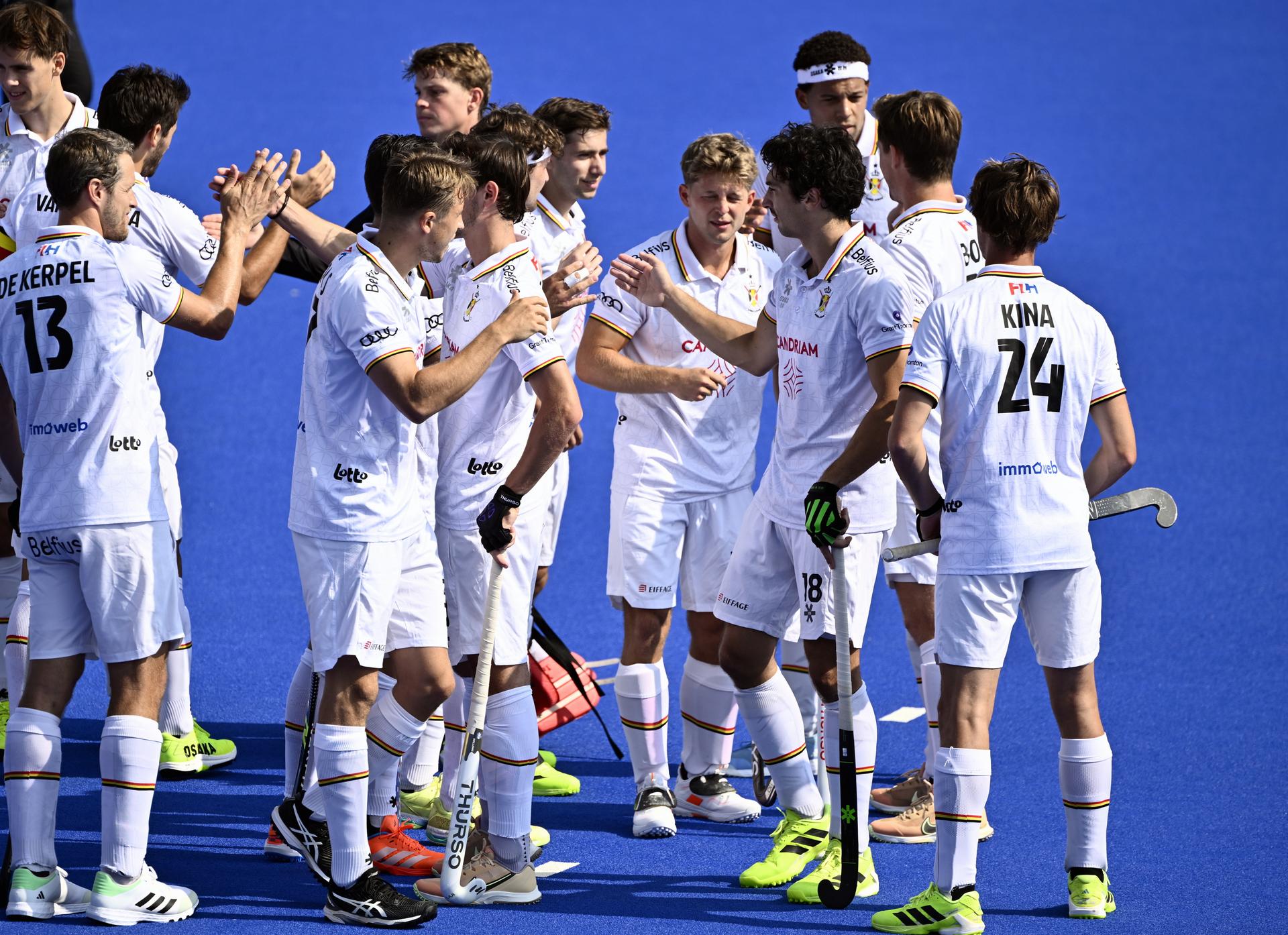 a hockey game between Belgian national team Red Lions and Austria, match 1/3 in the pool stage of the 2025 men's European championships, Saturday 09 August 2025 in Monchengladbach, Germany. BELGA PHOTO ERIC LALMAND