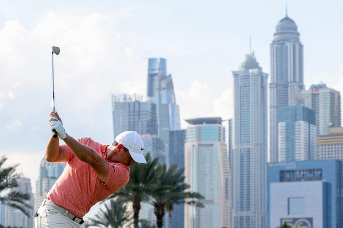 Northern Ireland's Rory McIlroy plays a shot on the 16th hole on day four of the Dubai Desert Classic 2025 golf tournament at the Emirates Golf Club in Dubai on January 19, 2025.  Fadel Senna / AFP