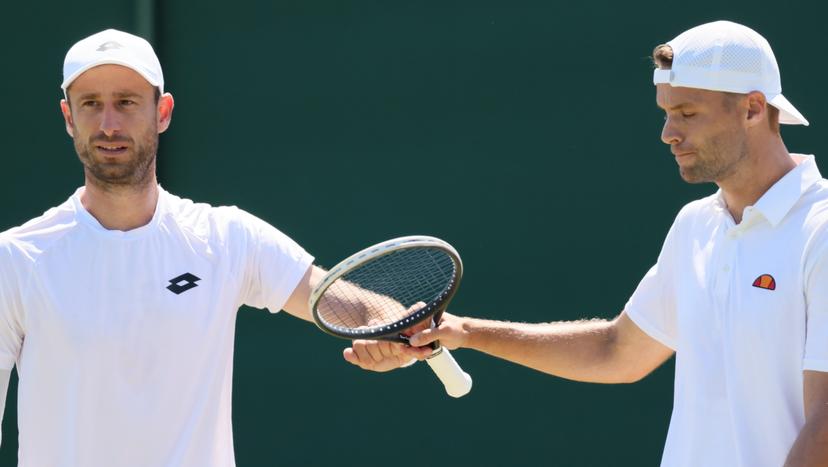 Belgian Sander Gille and Dutch Sem Verbeek pictured at a first round game between Indian-Brazilian pair Balaji-Demoliner and Belgian-Dutch pair Gille-Verbeek in the Men's doubles at the Wimbledon grand slam tennis tournament in London, Britain, Thursday 02 July 2026.  BELGA PHOTO BENOIT DOPPAGNE