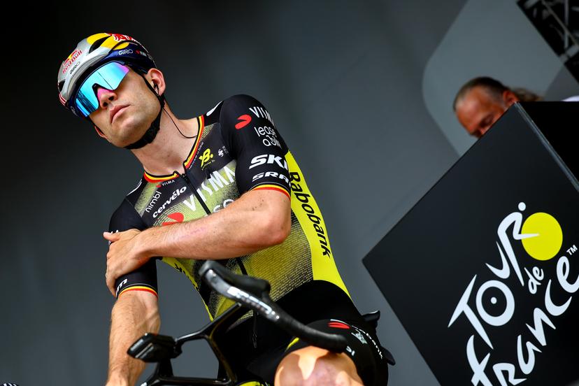 Belgian Wout van Aert of Team Visma-Lease a Bike pictured at the start of stage 10 of the 2025 Tour de France cycling, from Ennezat to Le Mont-Dore Puy de Sancy (169 km), on Monday 14 July 2025 in France. The 112th edition of the Tour de France starts on Saturday 5 July in Lille, France, and will finish in Paris, France on the 27th of July. BELGA PHOTO DAVID PINTENS
