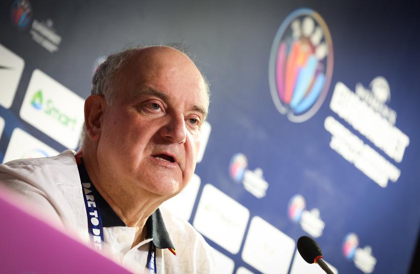 Belgium's general manager Koen Umans pictured during a press conference of Belgian national basketball team 'the Belgian Cats' on Saturday 28 June 2025 in Piraeus, Greece. The team is preparing for tomorrow's game against Spain, the finals of the FIBA Women's EuroBasket 2025. BELGA PHOTO VIRGINIE LEFOUR