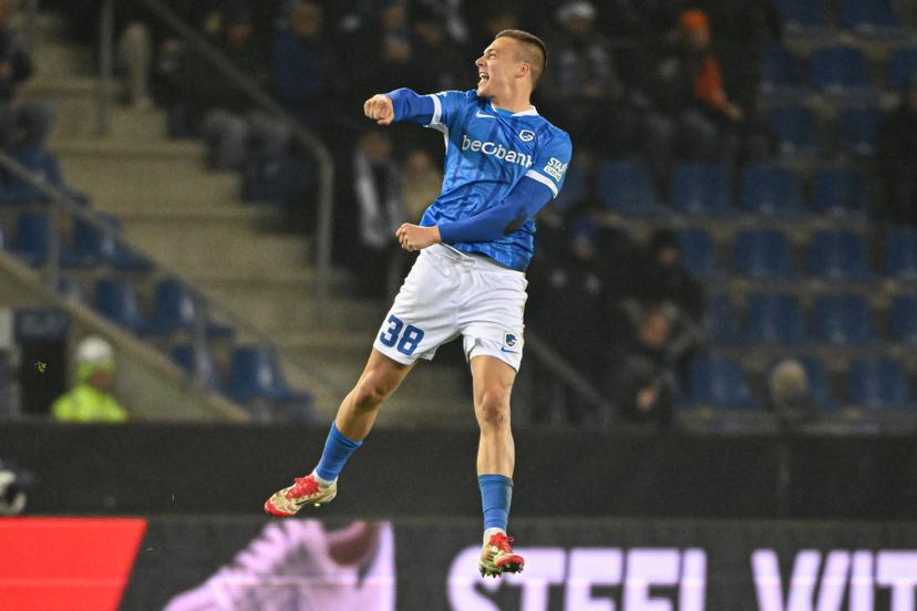 Genk's Daan Heymans celebrates after scoring during a soccer game between Belgian soccer team KRC Genk and Swedish team Malmo FF, in Genk, on Thursday 29 January 2026, on day eight of the League phase of the UEFA Europa League tournament. BELGA PHOTO JILL DELSAUX