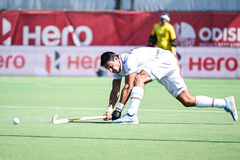 Belgium's Alexander Hendrickx pictured in action during a hockey game between Belgian national team Red Lions and India, match 13/16 in the group stage of the 2025 Men's FIH Pro League, Saturday 21 June 2025 in Antwerp. BELGA PHOTO TOM GOYVAERTS