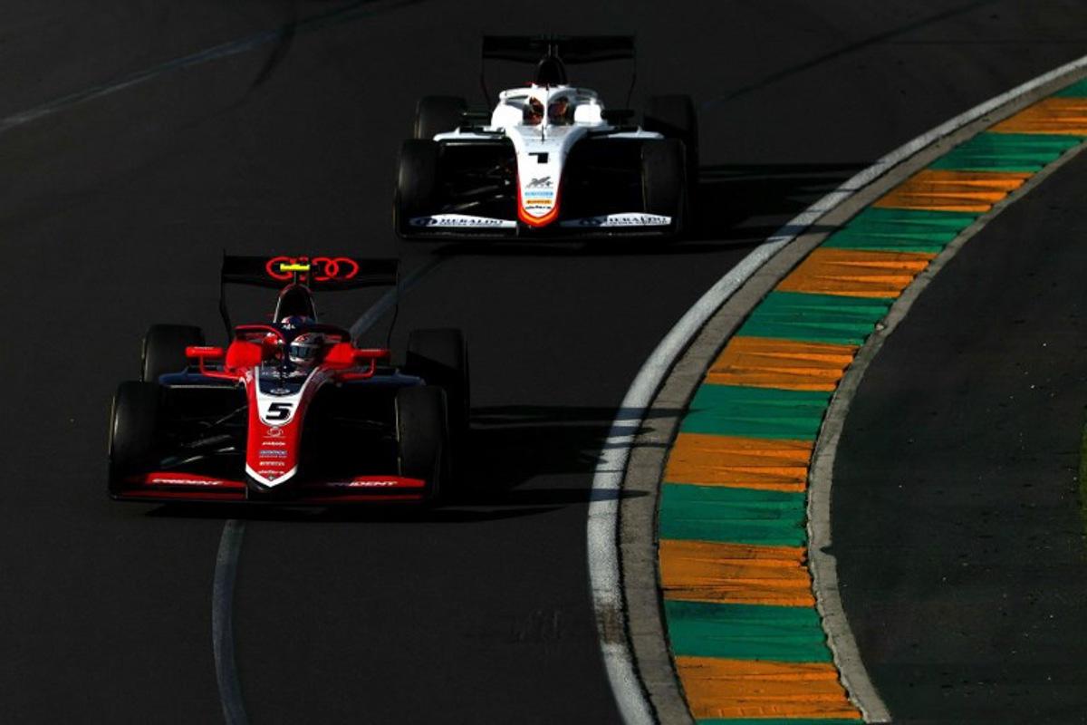 Trident's British driver Freddie Slater competes in the Melbourne Feature Race, Round 1 of the FIA Formula 3 Championship, at Albert Park Circuit on March 8, 2026, ahead of the Formula One Australian Grand Prix. Martin KEEP / AFP