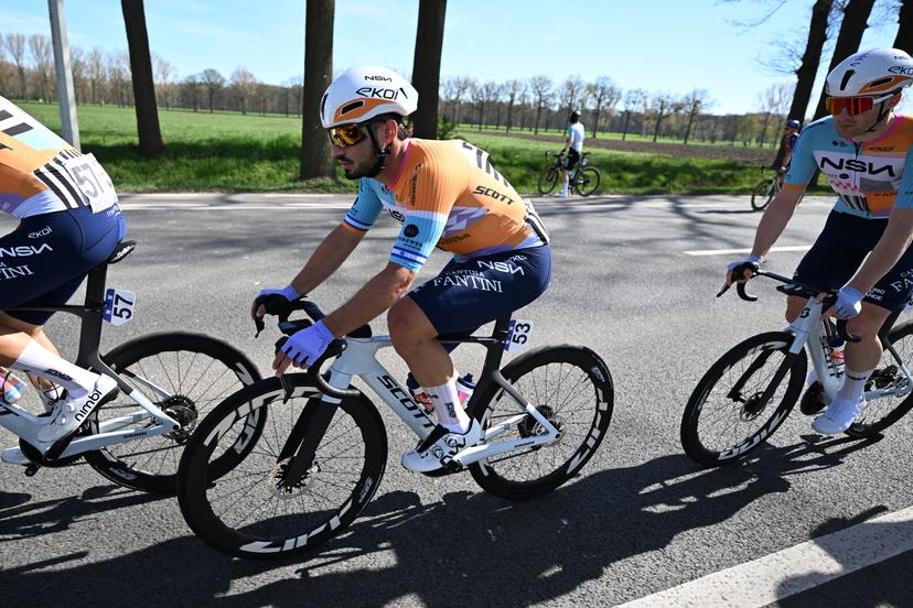 Israeli Oded Kogut of NSN Cycling Team pictured in action during the men's race of the 'Scheldeprijs' one day cycling event, 205,2km from Terneuzen, the Netherlands to Schoten, Belgium on Wednesday 08 April 2026. BELGA PHOTO MAARTEN STRAETEMANS