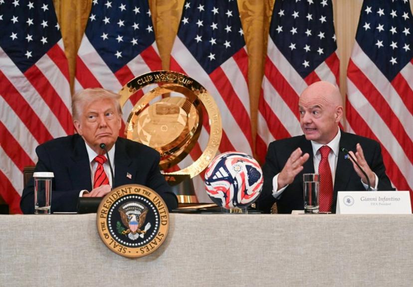 FIFA President Gianni Infantino (R) speaks during a meeting with US President Donald Trump of the White House Task Force on the FIFA World Cup 2026 in the East Room of the White house in Washington, DC, on May 6, 2025. The soccer world championship will take place from June 11 to July 19, 2026, and will be hosted by the US, Canada and Mexico. Jim WATSON / AFP