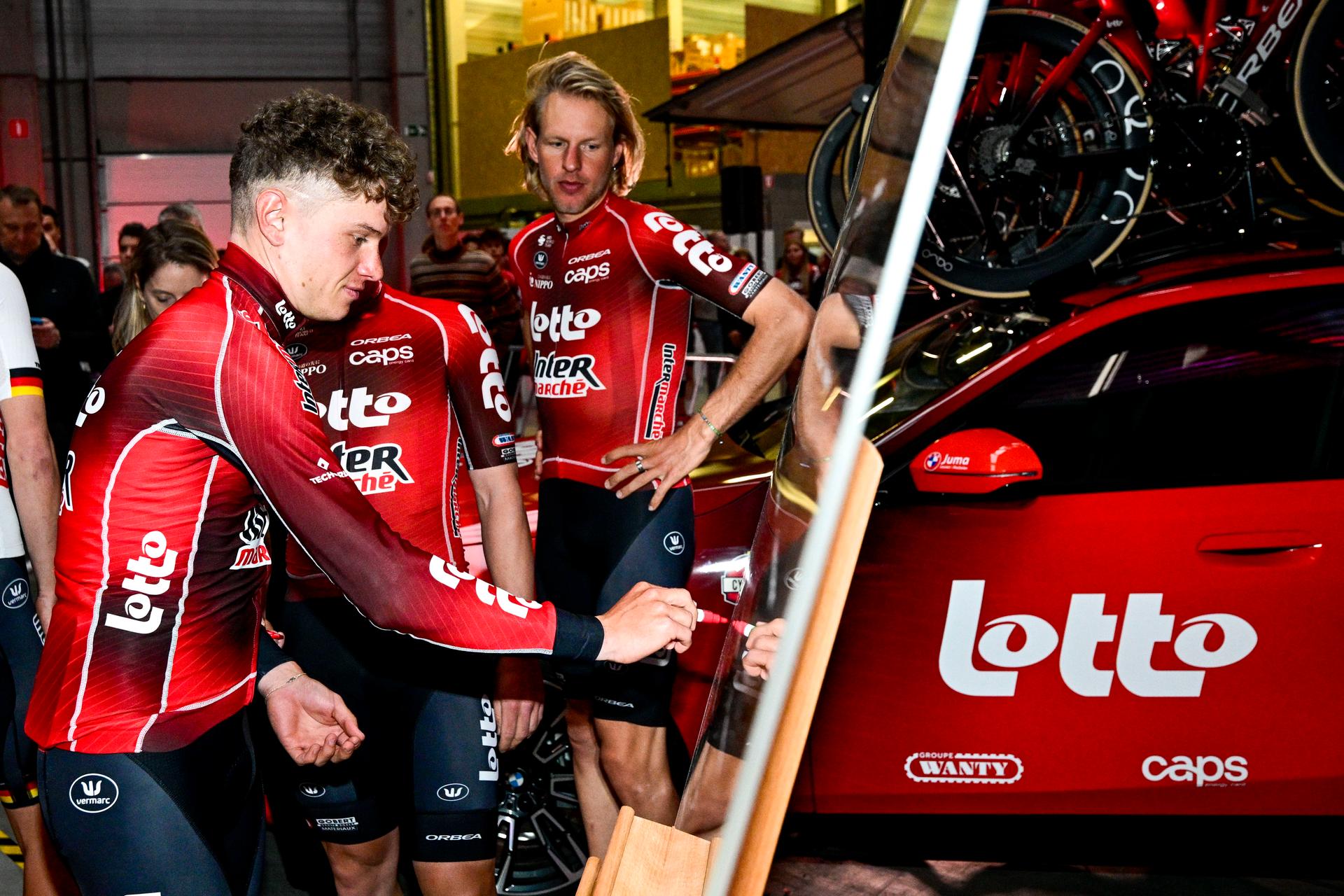 Belgian Lennert Van Eetvelt pictured during the team presentation of the Lotto-Intermarche cycling team, Monday 12 January 2026 in Temse. BELGA PHOTO DIRK WAEM