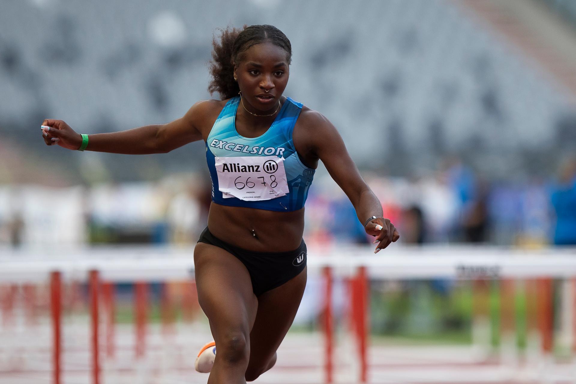 Yanla Ndjip-Nyemeck pictured in action during the Belgian athletics championships, Sunday 03 August 2025 in Brussels. The Belgian championships take place from 2-3 August, 2025. BELGA PHOTO KRISTOF VAN ACCOM