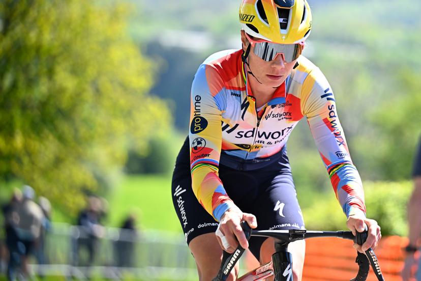 Belgian Lotte Kopecky of SD Worx-Protime pictured in action during a training and track reconnaissance session, ahead of the Liege-Bastogne-Liege one day cycling race, Friday 24 April 2026. BELGA PHOTO JASPER JACOBS