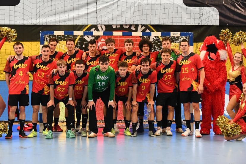 Belgium's players pictured after a handball game between Belgian national team 'Red Wolves' and Croatia, Wednesday 07 May 2025 in Hasselt, game 5/6 in the qualifications for the men's EHF Euro 2026 European Championship. BELGA PHOTO JILL DELSAUX