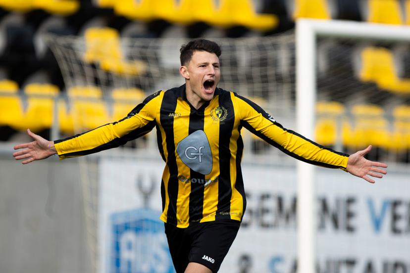 Lierse's Jenthe Mertens celebrates after scoring during a soccer game between Lierse SK and Club NXT, Saturday 07 March 2026 in Lier, on day 28 of the 2025-2026 'Challenger Pro League' 1B second division of the Belgian championship. BELGA PHOTO KRISTOF VAN ACCOM