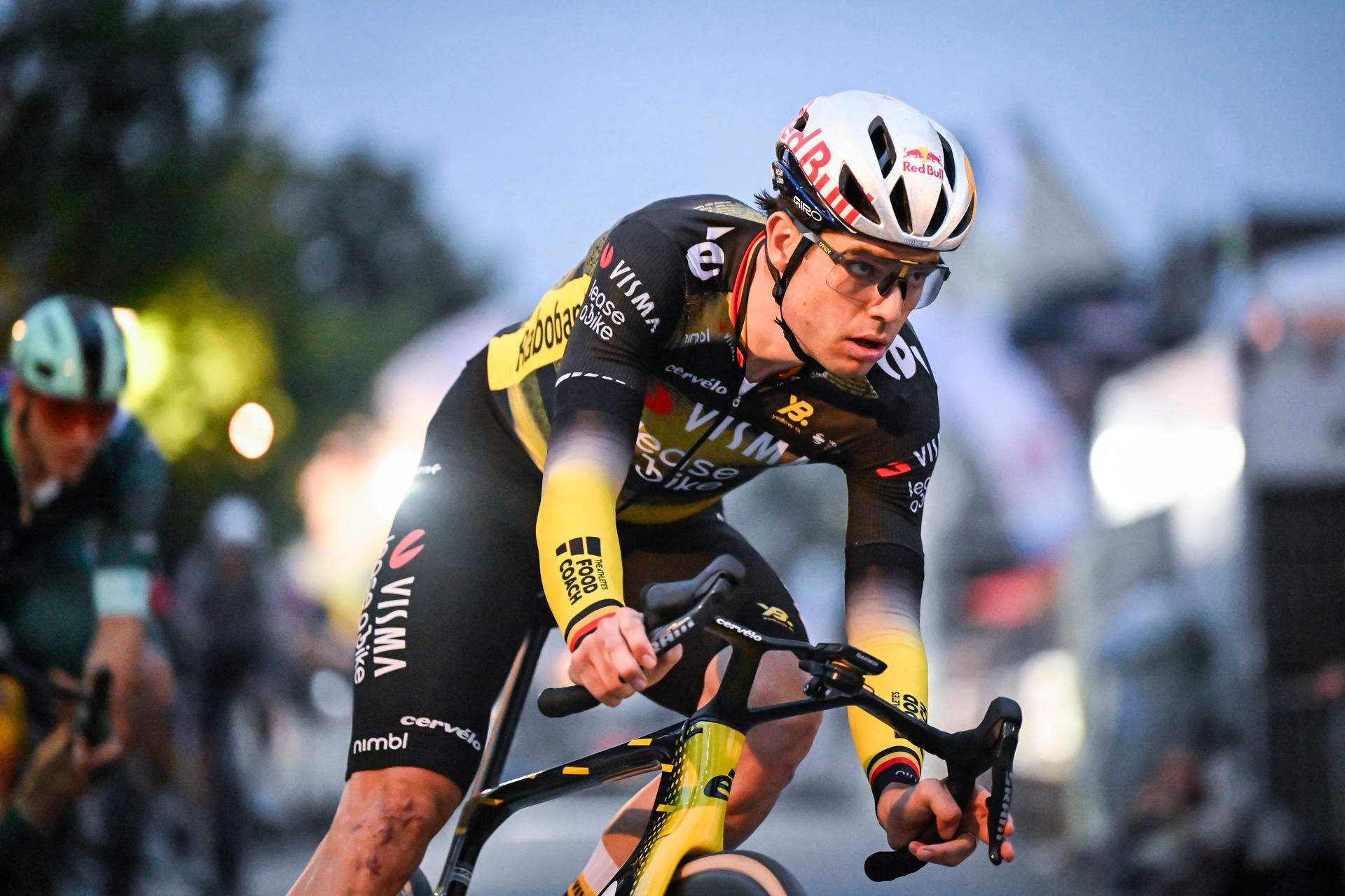 Belgian Wout van Aert of Team Visma-Lease a Bike pictured in action during the 'Natourcriterium Herentals' cycling race, Thursday 31 July 2025 in Herentals. The contest is a part of the traditional 'criteriums', local races in which mainly cyclists who rode the Tour de France compete. BELGA PHOTO TOM GOYVAERTS