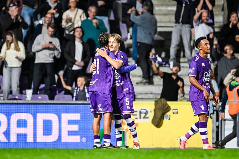 Beerschot's Sem Audoor celebrates after scoring during a soccer match between Beerschot VA and K. Lierse SK, on Friday 11 September 2026 in Antwerp, on day 5 of the 2026-2027 'Challenger Pro League' second division of the Belgian championship. BELGA PHOTO TOM GOYVAERTS