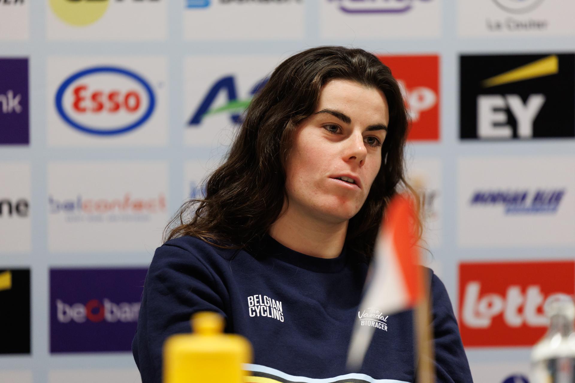 Belgian Marion Norbert Riberolle pictured during a press conference ahead of the UEC Cyclocross European championships, Friday 07 November 2025, Middelkerke. The European cyclocross championships take place on 8 and 9 November. BELGA PHOTO KURT DESPLENTER