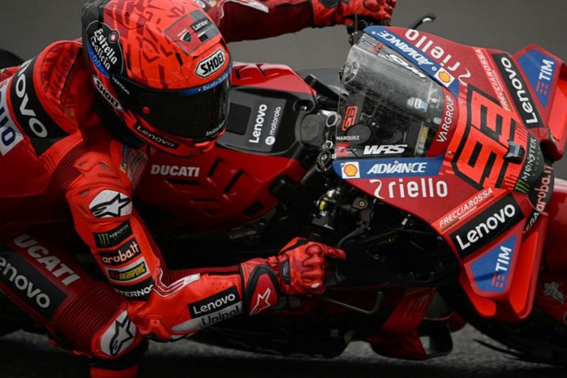 Ducati Lenovo's Spanish rider Marc Marquez rides during the MotoGP Argentina Grand Prix race at the Termas de Rio Hondo circuit in Santiago del Estero, Argentina on March 16, 2025.  Luis ROBAYO / AFP