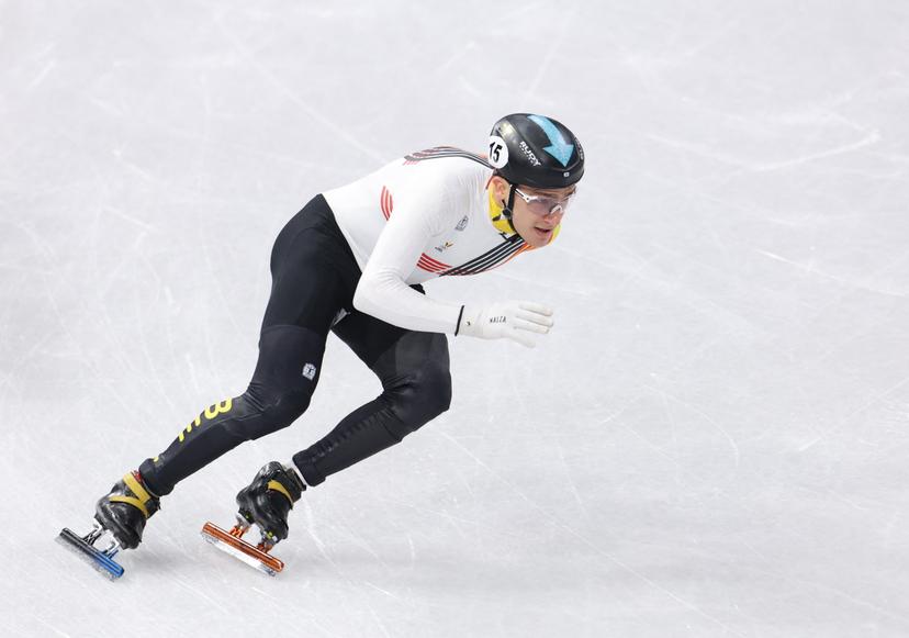 Stijn Desmet of Belgium during the heat of the men's 500m Short Track Speed Skating, at the Milano Cortina 2026 Olympic Winter Games, on February 16, 2026 in Milan, Italy. Photo by Alexis Jumeau/ABACAPRESS.COM BENELUX ONLY