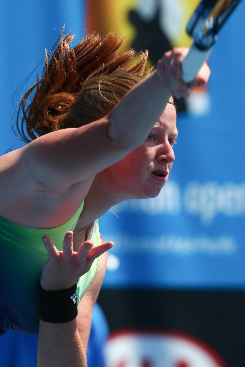 20160123 - MELBOURNE, AUSTRALIA: Belgian Lara Salden plays her first round game of Junior Girls Singles against Japanse Mai Hontama at the 'Australian Open' tennis Grand Slam, Saturday 23 January 2016 in Melbourne Park, Melbourne, Australia. The first grand slam of the season takes place from 18 to 31 January. BELGA PHOTO PATRICK HAMILTON