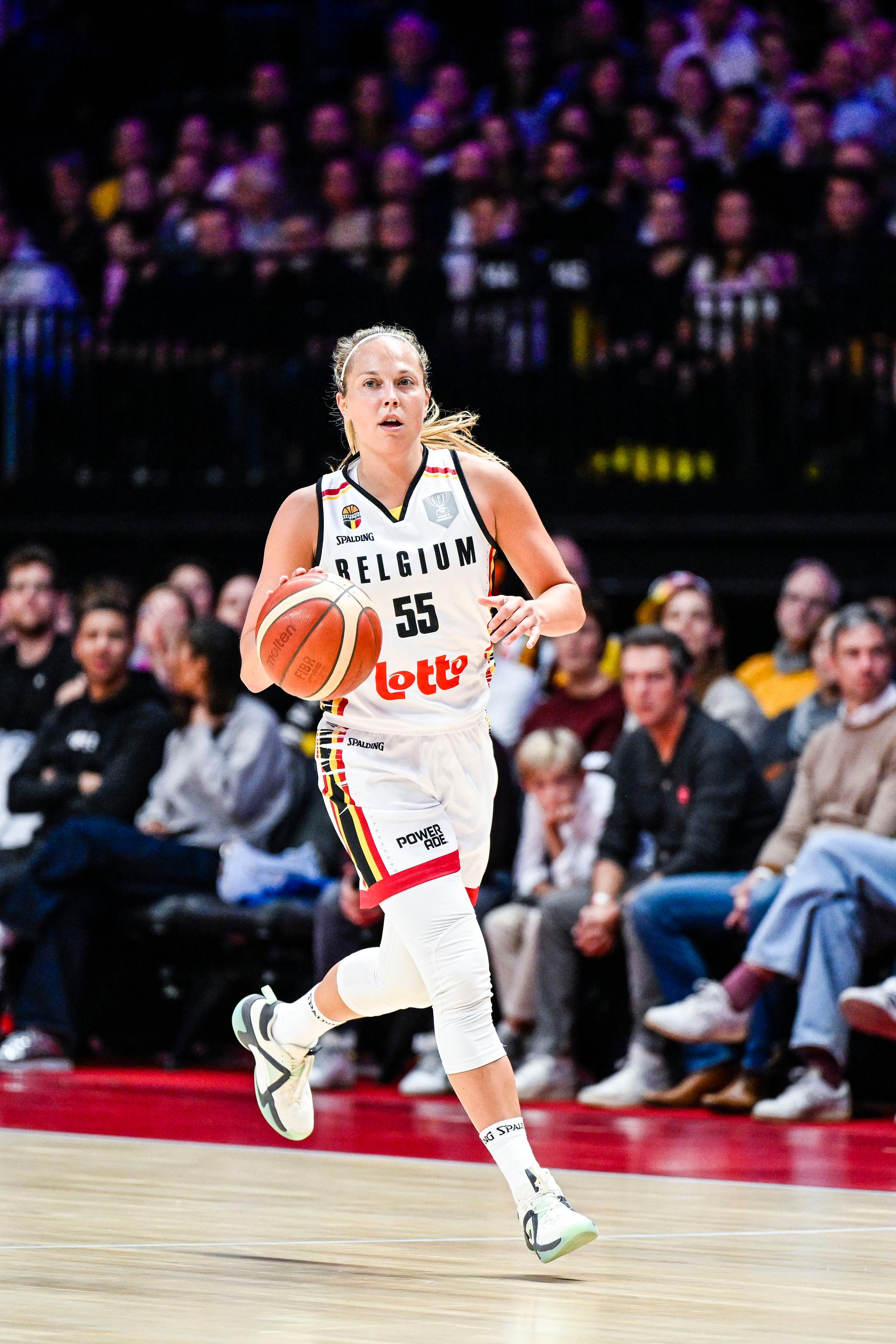 Belgium's Julie Allemand pictured in action during a basketball game between Belgian national team the Belgian Cats and Lithuania, a qualification game (3/6) for the 2025 Eurobasket tournament, on Thursday 07 November 2024 in Antwerp, Belgium. BELGA PHOTO TOM GOYVAERTS