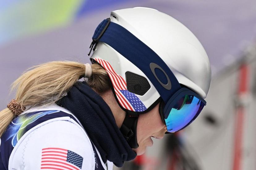 US' Lindsey Vonn reacts during an official training for the women's downhill event during the Milano Cortina 2026 Winter Olympic Games at the Tofane Alpine Skiing Centre in Cortina d'Ampezzo on February 7, 2026.  Tiziana FABI / AFP