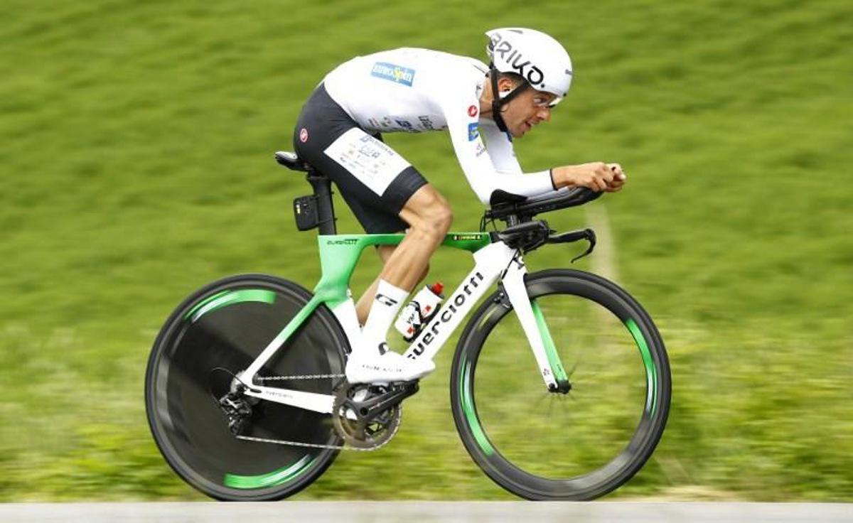 Team Bardiani rider Italy's Giovanni Carboni takes part in stage nine of the 102nd Giro d'Italia - Tour of Italy - cycle race, a 34.8 km time-trial from Riccione to San Marino on May 19, 2019.  Luk BENIES / AFP