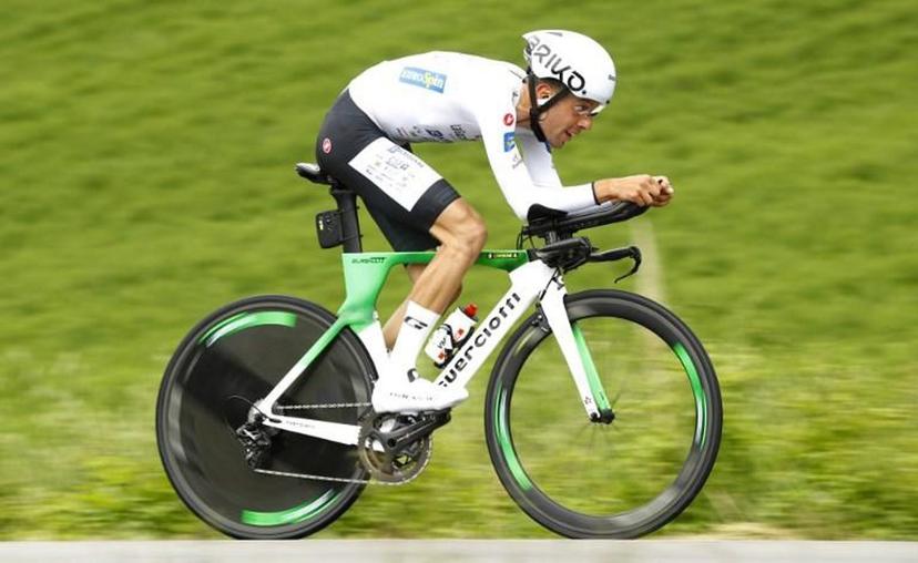 Team Bardiani rider Italy's Giovanni Carboni takes part in stage nine of the 102nd Giro d'Italia - Tour of Italy - cycle race, a 34.8 km time-trial from Riccione to San Marino on May 19, 2019.  Luk BENIES / AFP