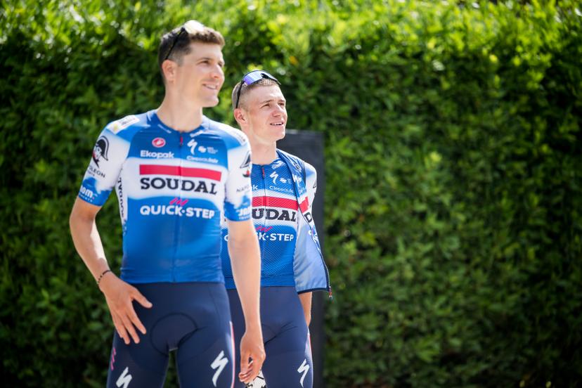 Belgian Louis Vervaeke of Soudal Quick-Step and Belgian Remco Evenepoel of Soudal Quick-Step is seen at preparations ahead of the 2024 Tour de France cycling race, Thursday 27 June 2024, in Florence, Italy. The 111th edition of the Tour de France starts on Saturday 29 June in Florence, Italy, and will finish in Nice, France on 21 July. BELGA PHOTO JASPER JACOBS