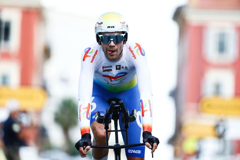 Belgian Steff Cras of TotalEnergies crosses the finish line of stage 21, the final stage of the 2024 Tour de France cycling race, an individual time trial from Monaco to Nice, France (33,7 km) on Sunday 21 July 2024. The 111th edition of the Tour de France starts on Saturday 29 June and will finish in Nice, France on 21 July. BELGA PHOTO DAVID PINTENS