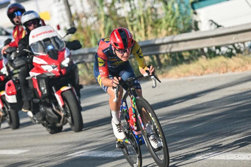 Lidl-Trek's Dutch rider Loes Adegeest rides in a breakaway during the 8th (out of 9) stage of the fifth edition of the Women's Tour de France cycling race, 171.9 km from Sisteron to Nice, in Nice, southeastern France on August 8, 2026.  NICOLAS TUCAT / AFP