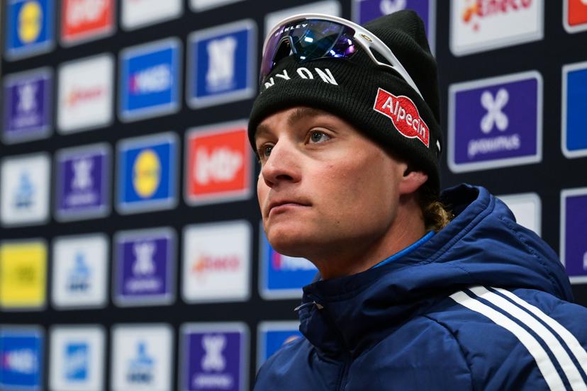 Dutch Mathieu van der Poel of Alpecin-Premier Tech pictured during a press conference after the 81st edition of the men's one-day cycling race Omloop Het Nieuwsblad (UCI World Tour), the opening race of the Flemish one-day classics season, 207,6 km from Gent to Ninove, Saturday 28 February 2026. BELGA PHOTO DAVID PINTENS