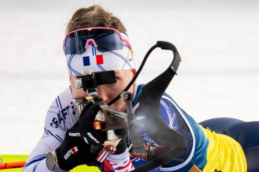 France's Oceane Michelon shoots in the women's biathlon 4x6km relay event during the Milano Cortina 2026 Winter Olympic Games at the Anterselva Biathlon Arena (Sudtirol Arena) in Anterselva (Val Pusteria) on February 18, 2026.  FRANCOIS-XAVIER MARIT / AFP