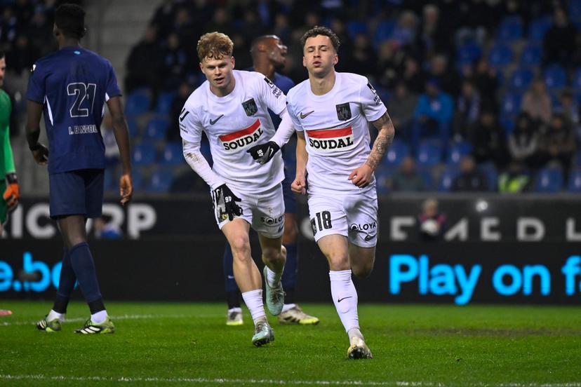 Westerlo's Griffin Yow celebrates after scoring during a soccer match between KRC Genk and KVC Westerlo, Sunday 14 December 2025 in Genk, a game of day 18 of the 2025-2026 'Jupiler Pro League' first division of the Belgian championship. BELGA PHOTO JOHAN EYCKENS