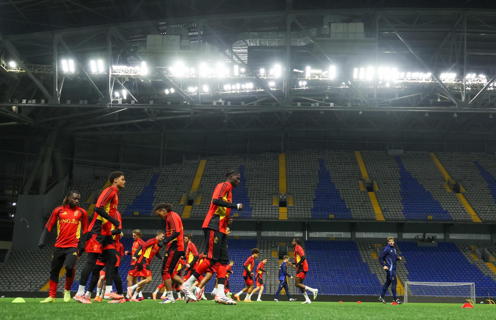 Red Devils pictured during a training session of Belgian national soccer team the Red Devils in Astana, Kazakhstan on Friday 14 November 2025. Tomorrow they will meet Kazakhtstan, in qualifier 7/8 for the 2026 FIFA World Cup. BELGA PHOTO VIRGINIE LEFOUR