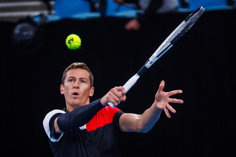 Belgian Kimmer Coppejansa pictured during a training practice of the Belgian team, Thursday 11 September 2025, in Ken Rosewall Arena, Sydney, Australia. Belgium will compete this weekend in the second round of the Davis Cup qualifiers against Australia. BELGA PHOTO PATRICK HAMILTON