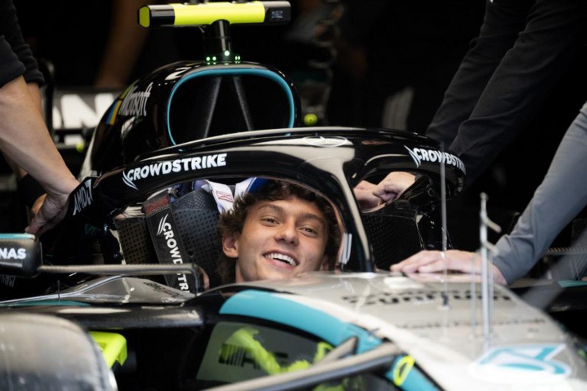 Mercedes' Italian driver Kimi Antonelli looks on in the garage ahead of the Formula One Dutch Grand Prix at The Circuit Zandvoort, western Netherlands, on August 20, 2026.  JOHN THYS / AFP