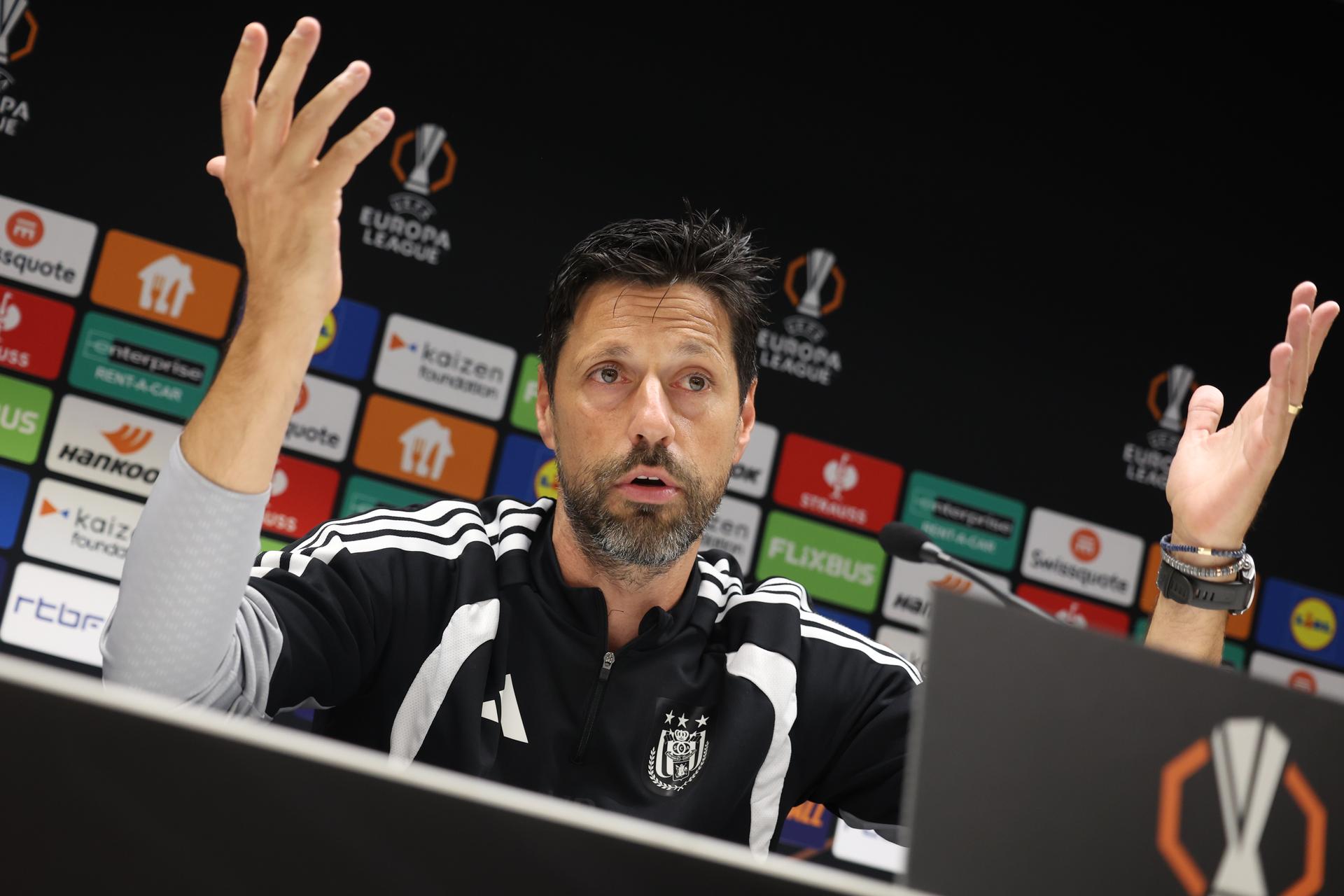 Anderlecht's head coach Vitor Bruno pictured during a press conference of Belgian soccer team RSC Anderlecht ahead of the game against French club Olympique Lyonnais, Tuesday 15 September 2026 in Brussels, for the first day (out of 8) of the league phase of the UEFA Europa League phase.  BELGA PHOTO VIRGINIE LEFOUR