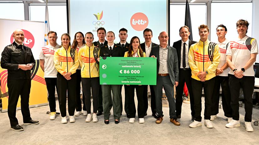 a ceremony to award prize money to the athletes who reached a top-8 place at the Milano Cortina 2026 Olympic Winter Games, on Tuesday 12 May 2026 in Brussels. The National Lottery is awarding the sums, in collaboration with the Belgian Olympic and Interfederal Committee (BOIC - COIB). The XXV Winter Olympics took place from 6 to 22 February 2026 in Italy. BELGA PHOTO DIRK WAEM