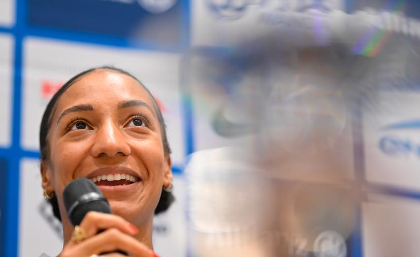 Belgian Nafissatou Nafi Thiam pictured during a press conference on the 49th edition of the Memorial Van Damme athletics event in Brussels, Thursday 21 August 2025. The 2025 Allianz Memorial Van Damme Diamond League meeting takes place on 22 Augustus 2025. BELGA PHOTO JOHN THYS