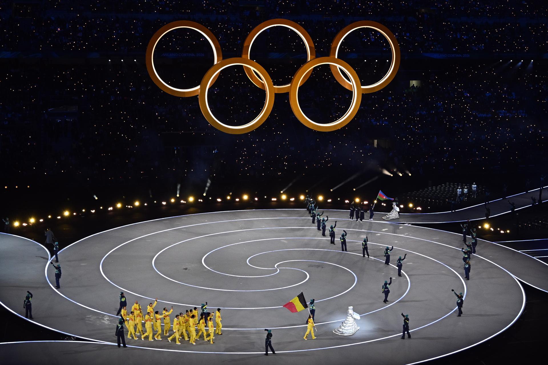 Team Belgium athletes pictured at the opening ceremony of the Milano Cortina 2026 Olympic Winter Games, on Friday 06 February 2026 in Milan, Italy. The XXV Winter Olympics take place from 6 to 22 February 2026 in Italy. BELGA PHOTO JASPER JACOBS