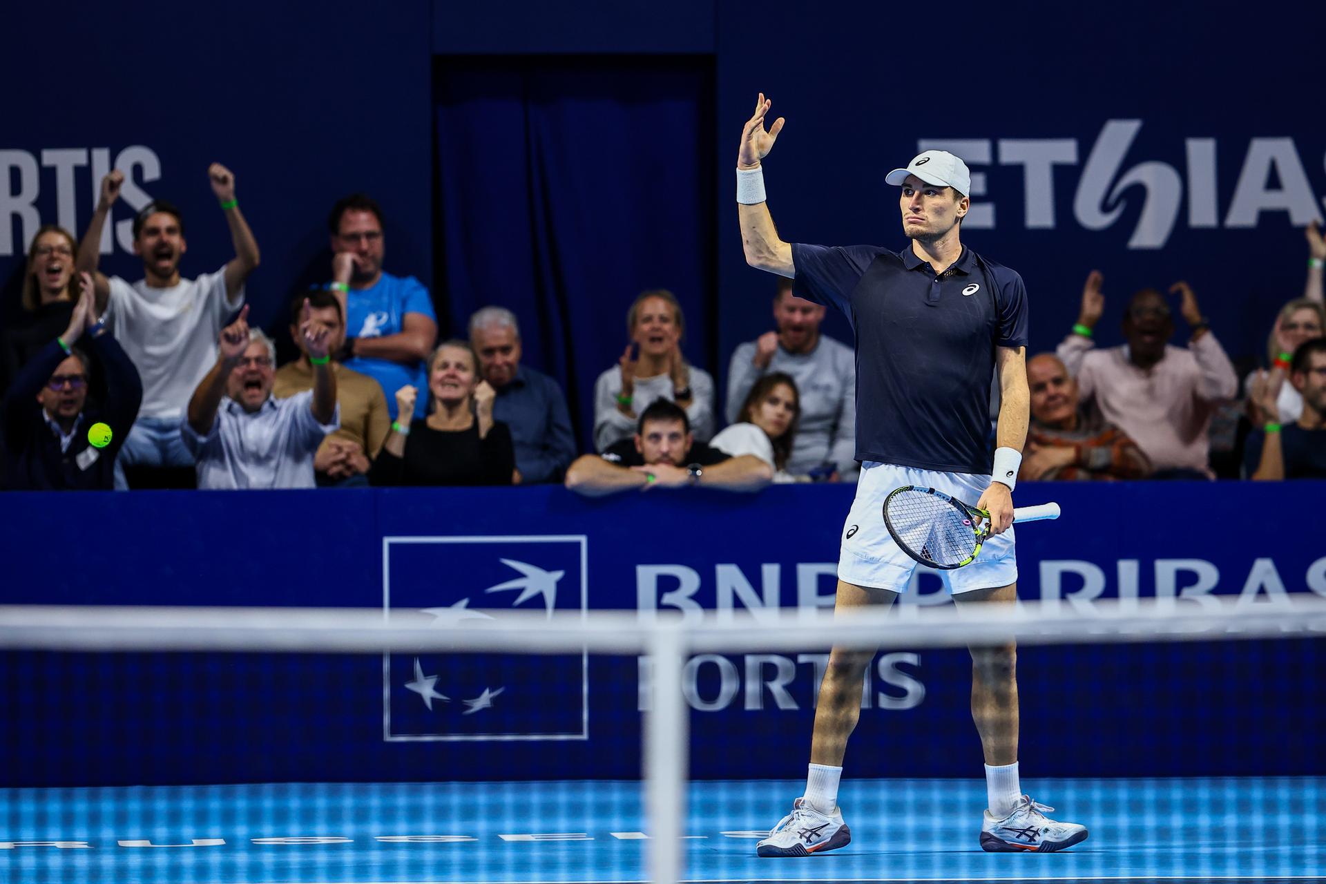 Belgian Raphael Collignon pictured during the European Open ATP tennis tournament in Brussels, on Friday 17 October 2025. This year's edition of the tournament is taking place from 12 to 19 October 2025. BELGA PHOTO DAVID PINTENS