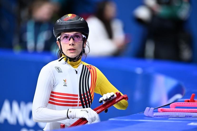 Belgian shorttrack skater Hanne Desmet pictured during the Women 500m heats in the Short Track Speed Skating competition at the Milano Cortina 2026 Olympic Winter Games, on Tuesday 10 February 2026 in Milan, Italy. The XXV Winter Olympics take place from 6 to 22 February 2026 in Italy. BELGA PHOTO JASPER JACOBS