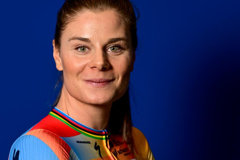 Belgian Lotte Kopecky poses for the photographer at the team presentation of the Team SD Worx-Protime cycling team, at the photography museum (FOMU), in Antwerp, Thursday 08 January 2026. BELGA PHOTO DIRK WAEM