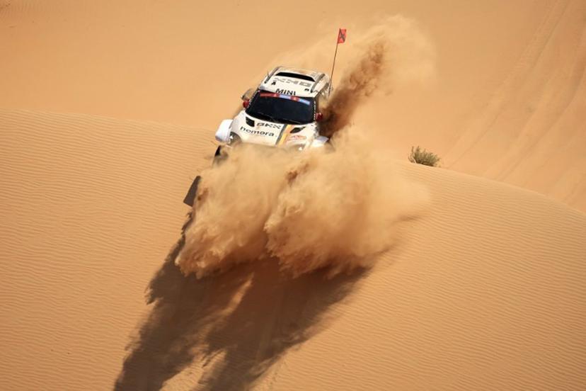 Belgian driver Guillaume de Mevius and French co-driver Mathieu Baumel compete in Stage 10 of the Dakar Rally 2025, between Haradh and Shubaytah, Saudi Arabia, on January 15, 2025.  Valery HACHE / AFP