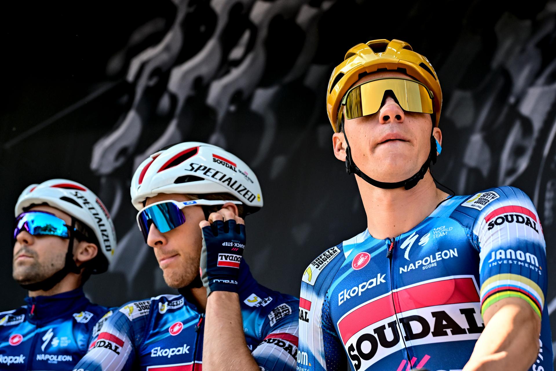 Belgian Remco Evenepoel of Soudal Quick-Step pictured at the start of the men elite race of the Liege-Bastogne-Liege one day cycling event, 252km from Liege, over Bastogne to Liege, Sunday 27 April 2025. BELGA PHOTO MAARTEN STRAETEMANS