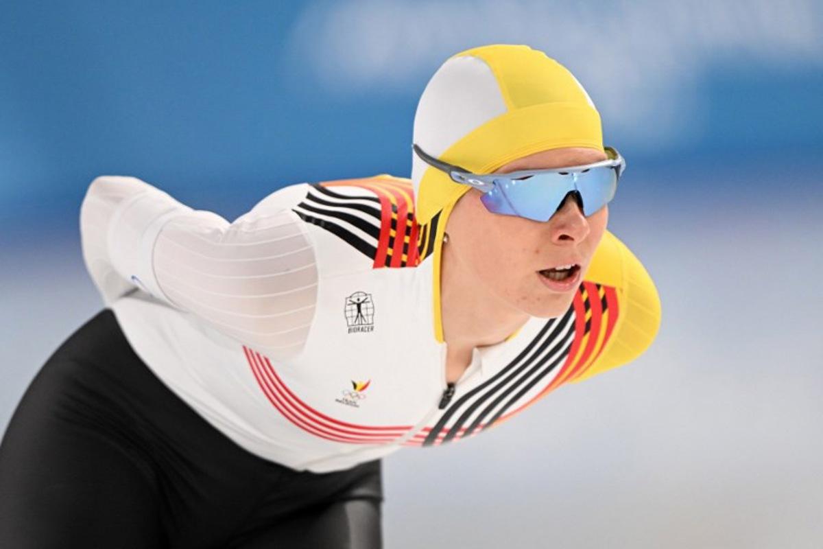 Belgium's Sandrine Tas competes in the speed skating women's 5000m during the Milano Cortina 2026 Winter Olympic Games at Milano Speed Skating Stadium in Milan on February 12, 2026.  Daniel MUNOZ / AFP