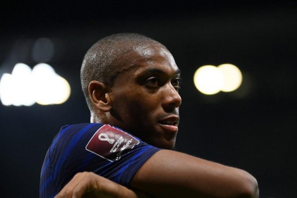France's forward Anthony Martial looks on during the FIFA World Cup Qatar 2022 Group D qualification football match between France and Finland at the Groupama stadium in Decines-Charpieu near Lyon, central eastern France on September 7, 2021.    FRANCK FIFE / AFP