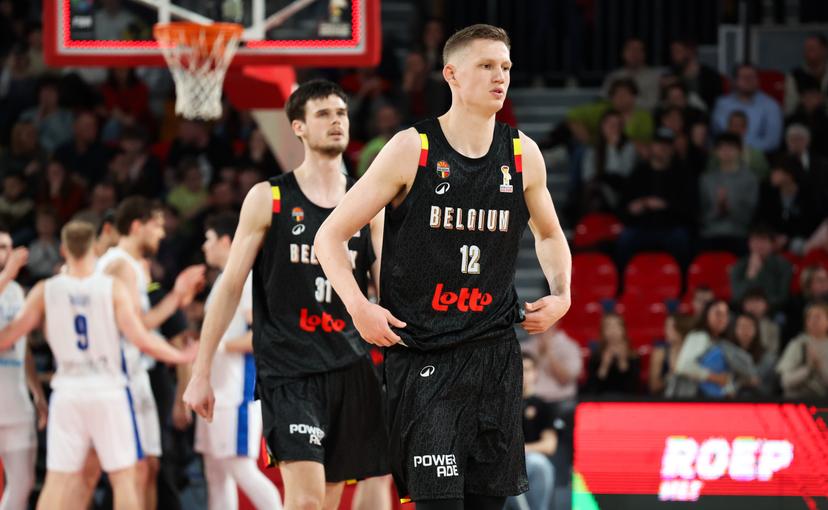 Belgium's Vrenz Bleijenbergh looks dejected after losing a basketball match between Belgian national team Belgian Lions and Finland, Friday 27 February 2026 in Charleroi, qualifier 3/6 for the men's 2027 FIBA World Championships. BELGA PHOTO VIRGINIE LEFOUR